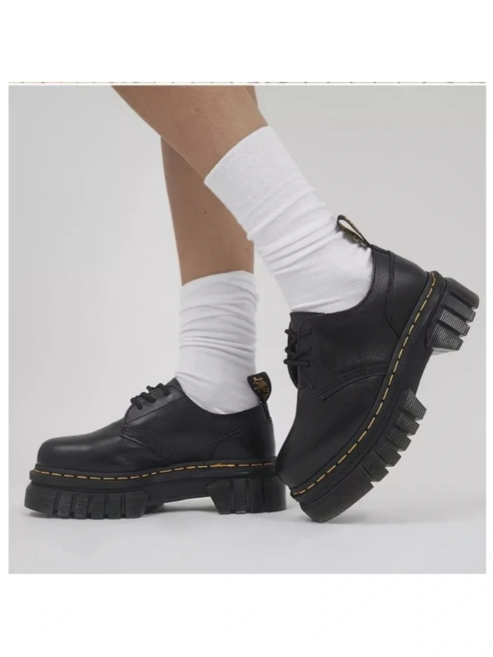 Dr. Martens Audrick Black Leather Chunky Platform Lace-Up Shoes